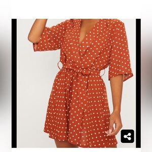 PrettyLittleThing Rust Polka Dot Midi Dress